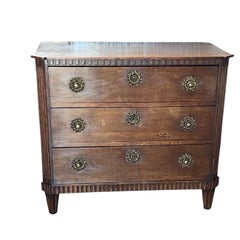 Antique Dutch Gustavian Waxed Oak Commode, Early 19th Century