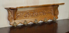ANTiQUE DUTCH HEAVILY CARVED OAK COAT HAT SCARF WALL RACK HANGER FRENCH HOOKS
