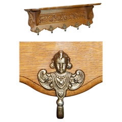 ANTiQUE DUTCH HEAVILY CARVED OAK COAT HAT SCARF WALL RACK HANGER FRENCH HOOKS
