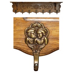 Antique Dutch Heavily Carved Oak Coat Hat Scarf Wall Rack Hanger Romantic Hooks