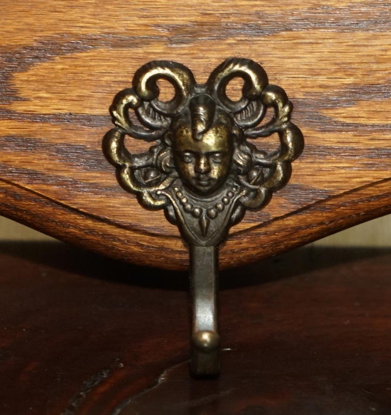ANTiQUE DUTCH HEAVILY CARVED OAK COAT HAT SCARF WALL RACK HANGER ROYAL ...