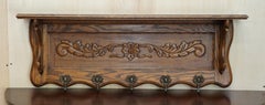 ANTiQUE DUTCH HEAVILY CARVED OAK COAT HAT SCARF WALL RACK HANGER ROYAL HOOKS