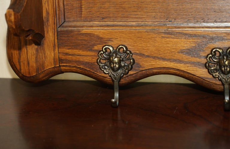 ANTiQUE DUTCH HEAVILY CARVED OAK COAT HAT SCARF WALL RACK HANGER ROYAL ...