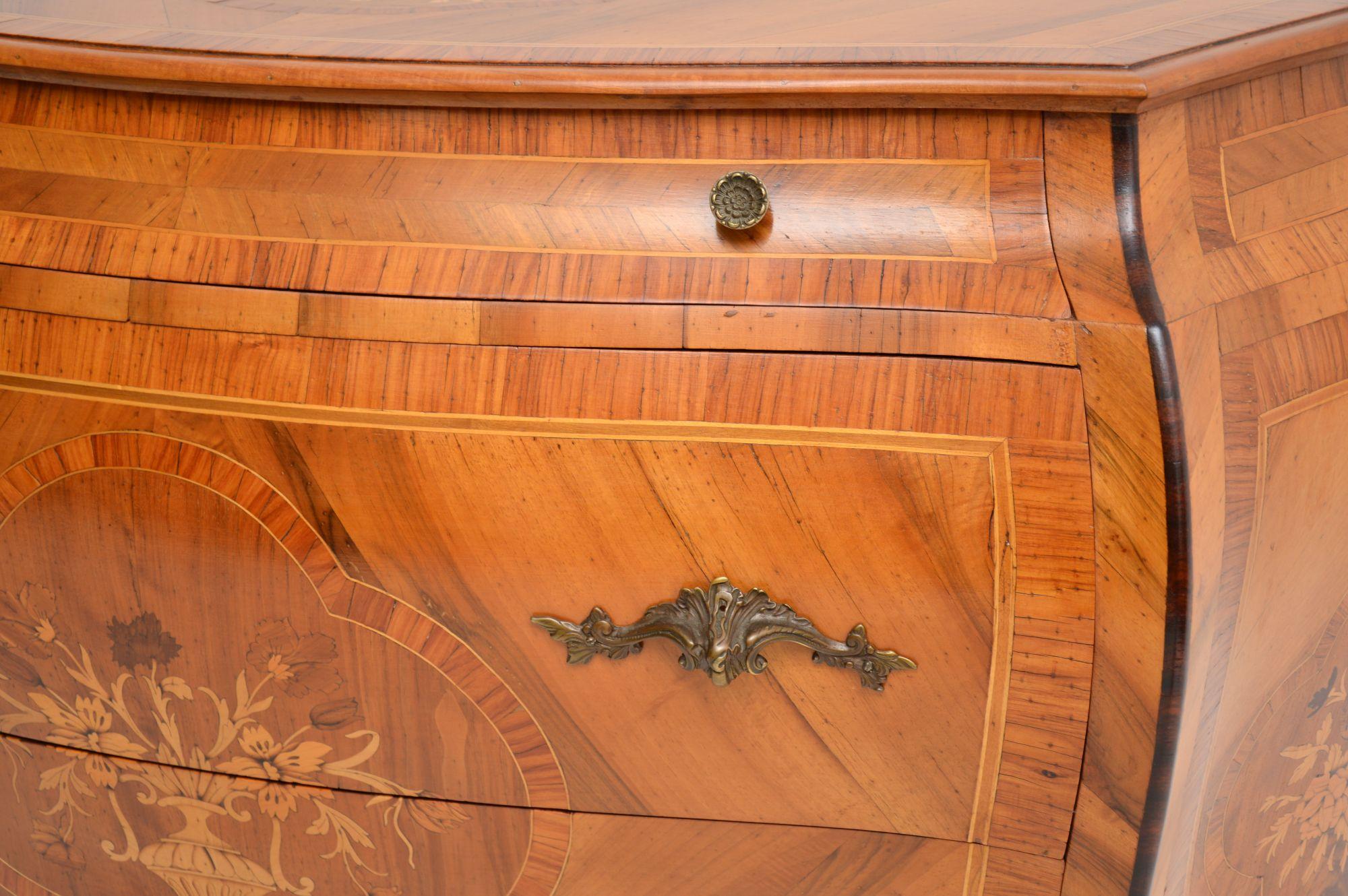 Antique Dutch Inlaid Bombe Commode in Olive Wood For Sale 5