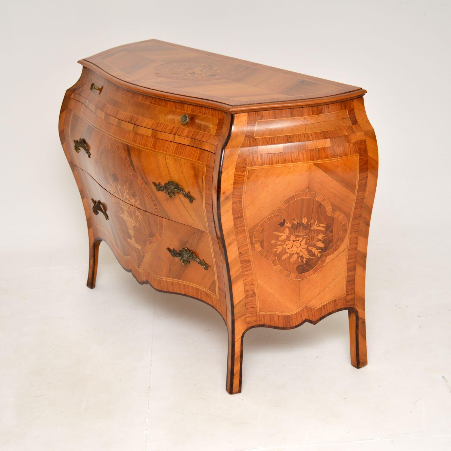 20th Century Antique Dutch Inlaid Bombe Commode in Olive Wood For Sale