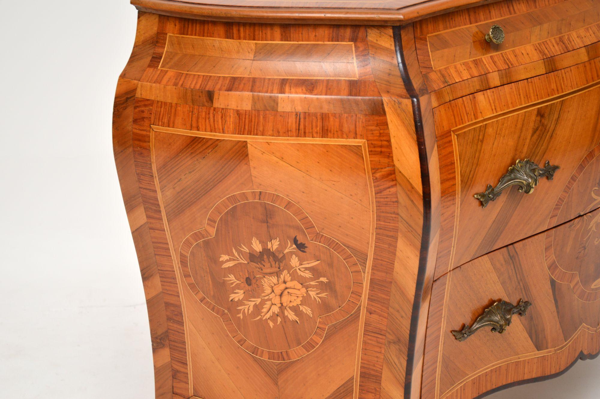 Antique Dutch Inlaid Bombe Commode in Olive Wood For Sale 6