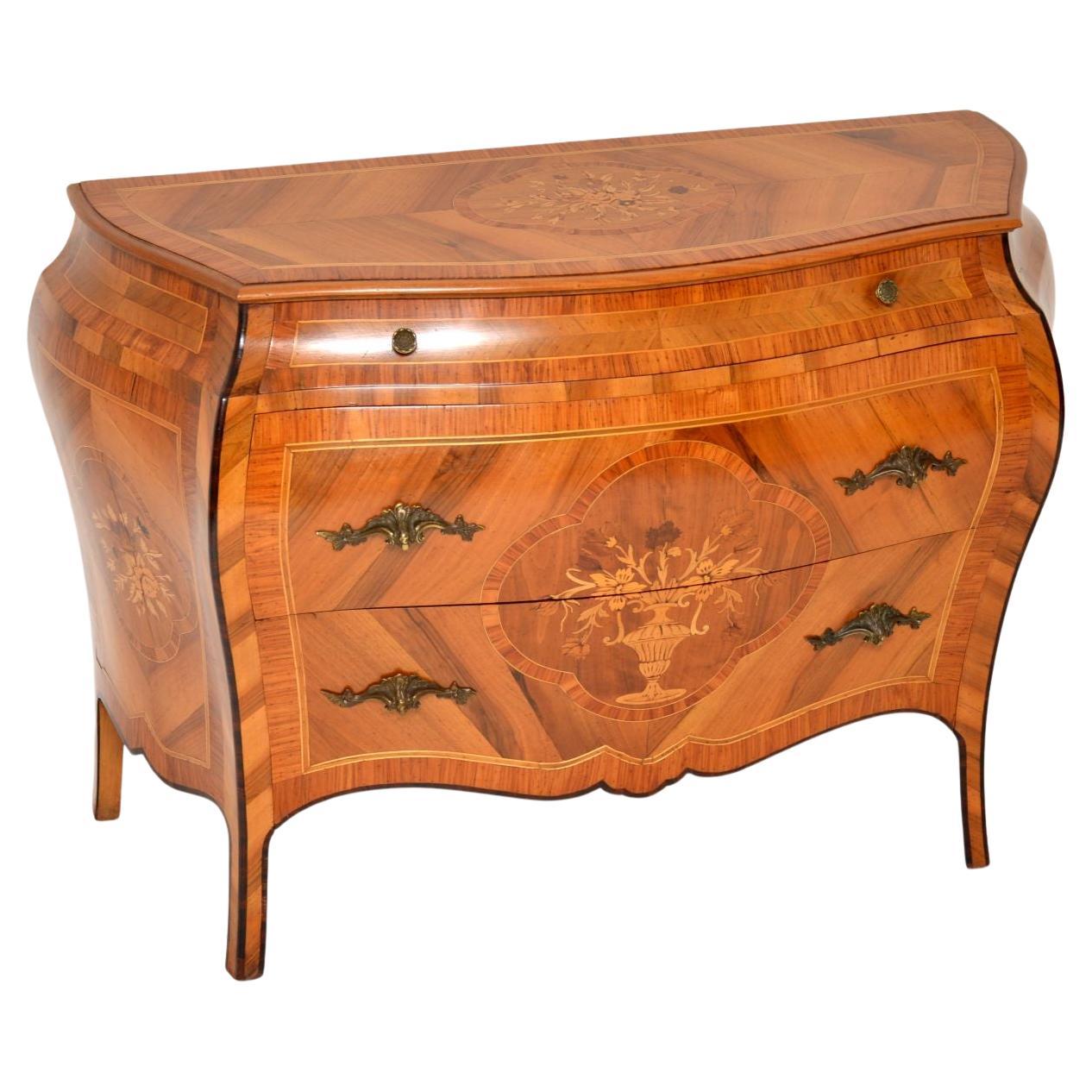 Antique Dutch Inlaid Bombe Commode in Olive Wood For Sale
