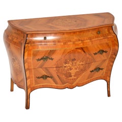 Ancienne commode hollandaise bombée incrustée en bois d'olivier