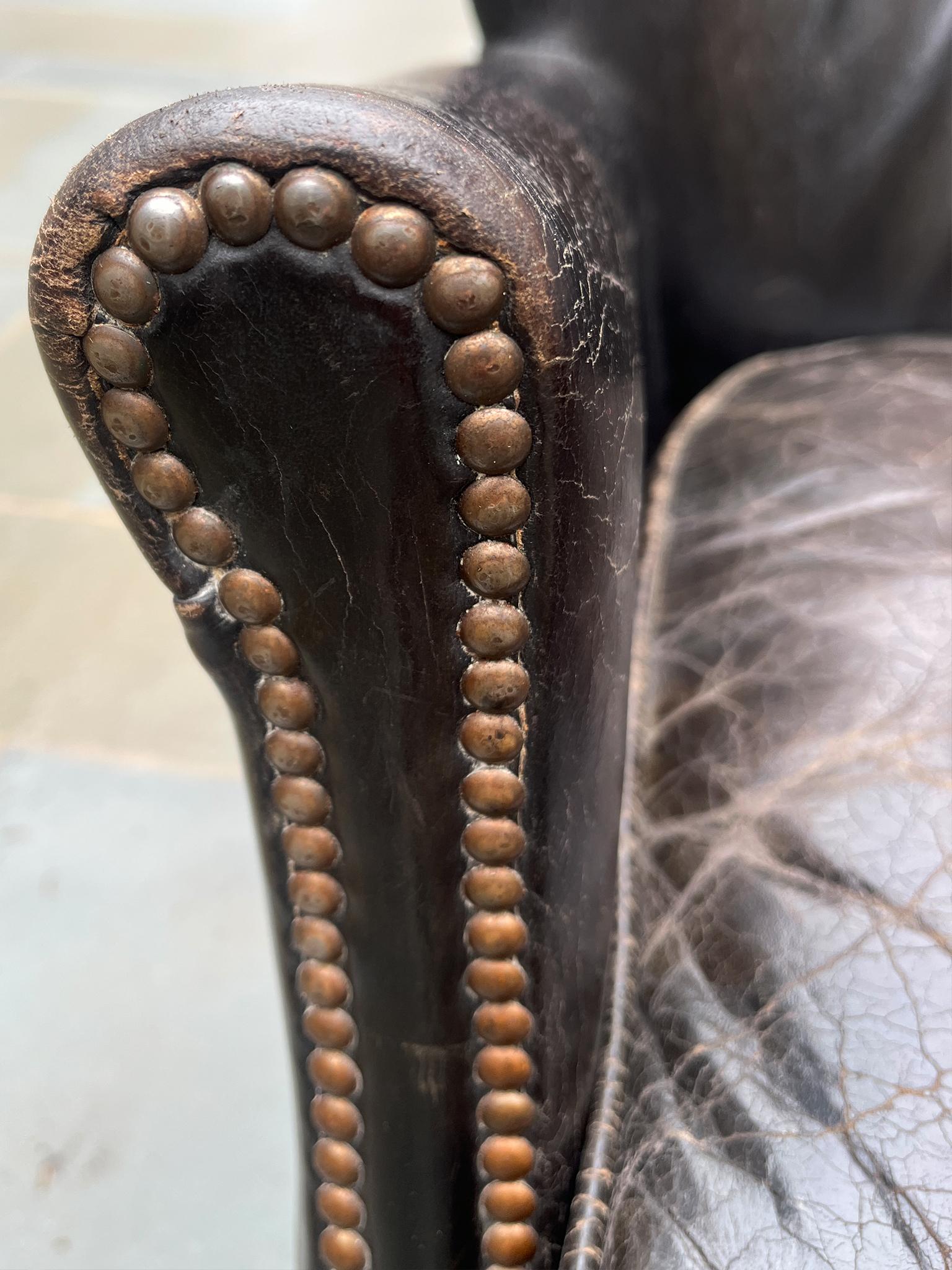 Antique Dutch Leather Club Chairs With Reversible Seats - A Pair For Sale 4