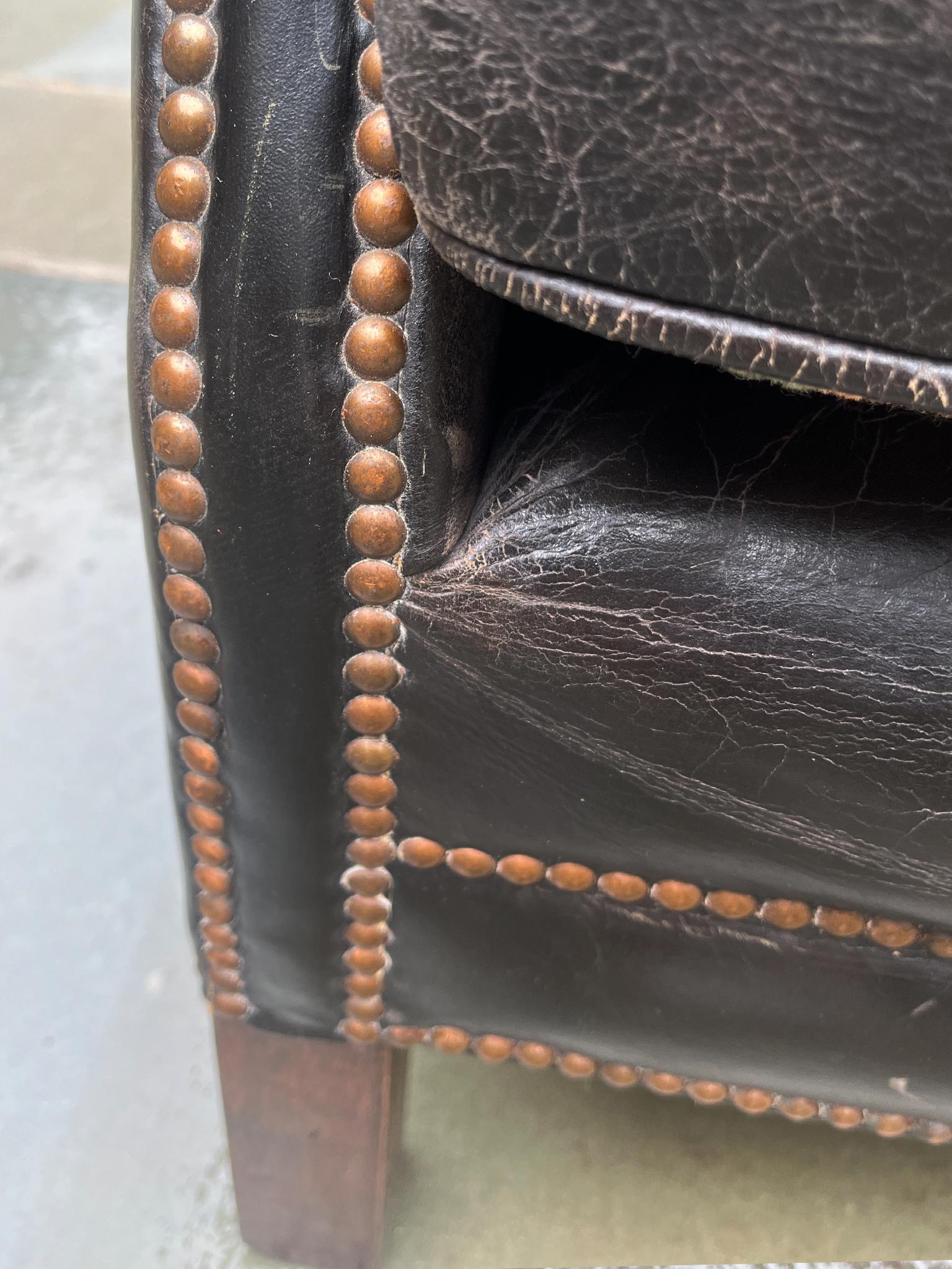 Antique Dutch Leather Club Chairs With Reversible Seats - A Pair For Sale 6