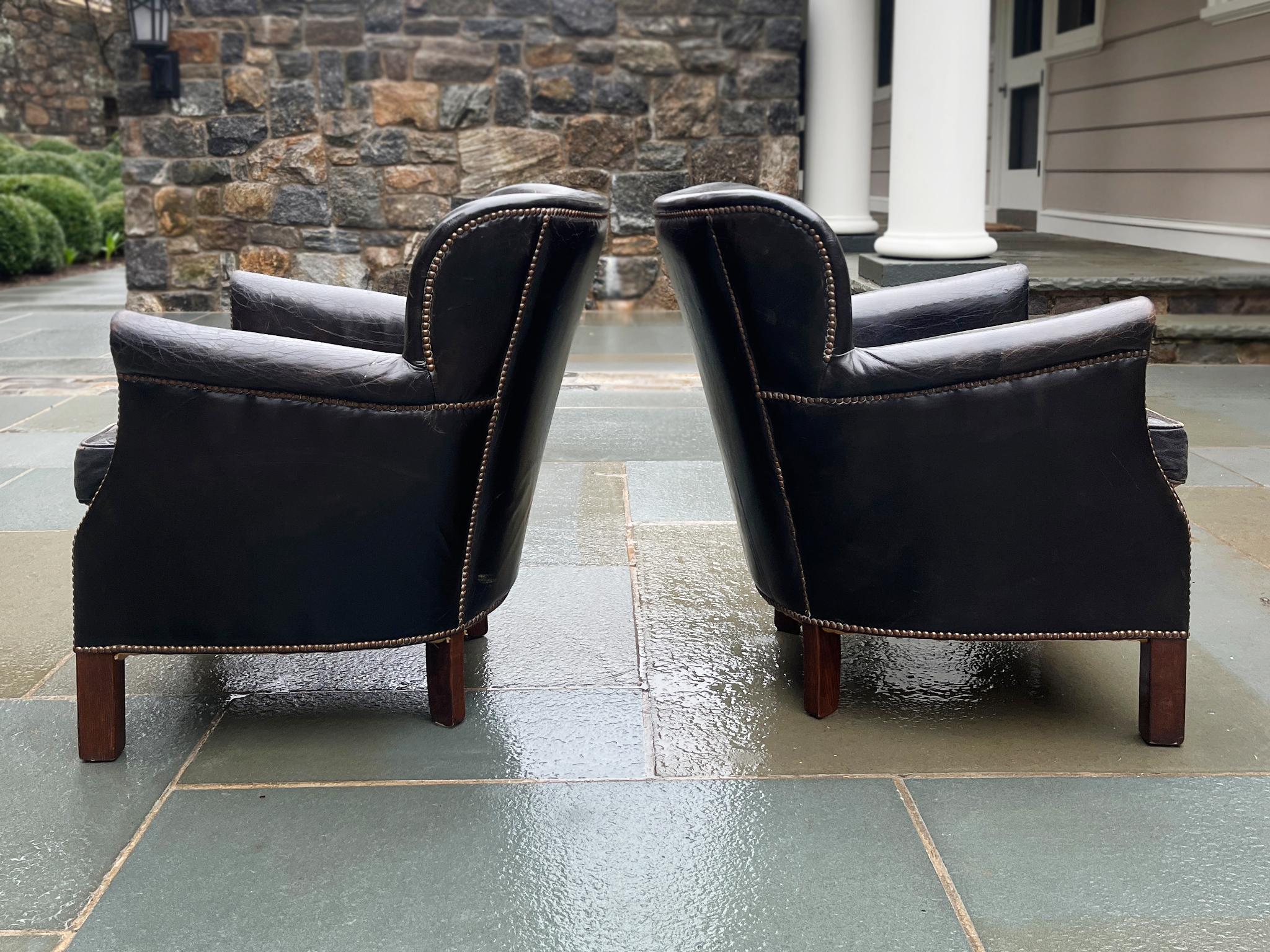 20th Century Antique Dutch Leather Club Chairs With Reversible Seats - A Pair For Sale