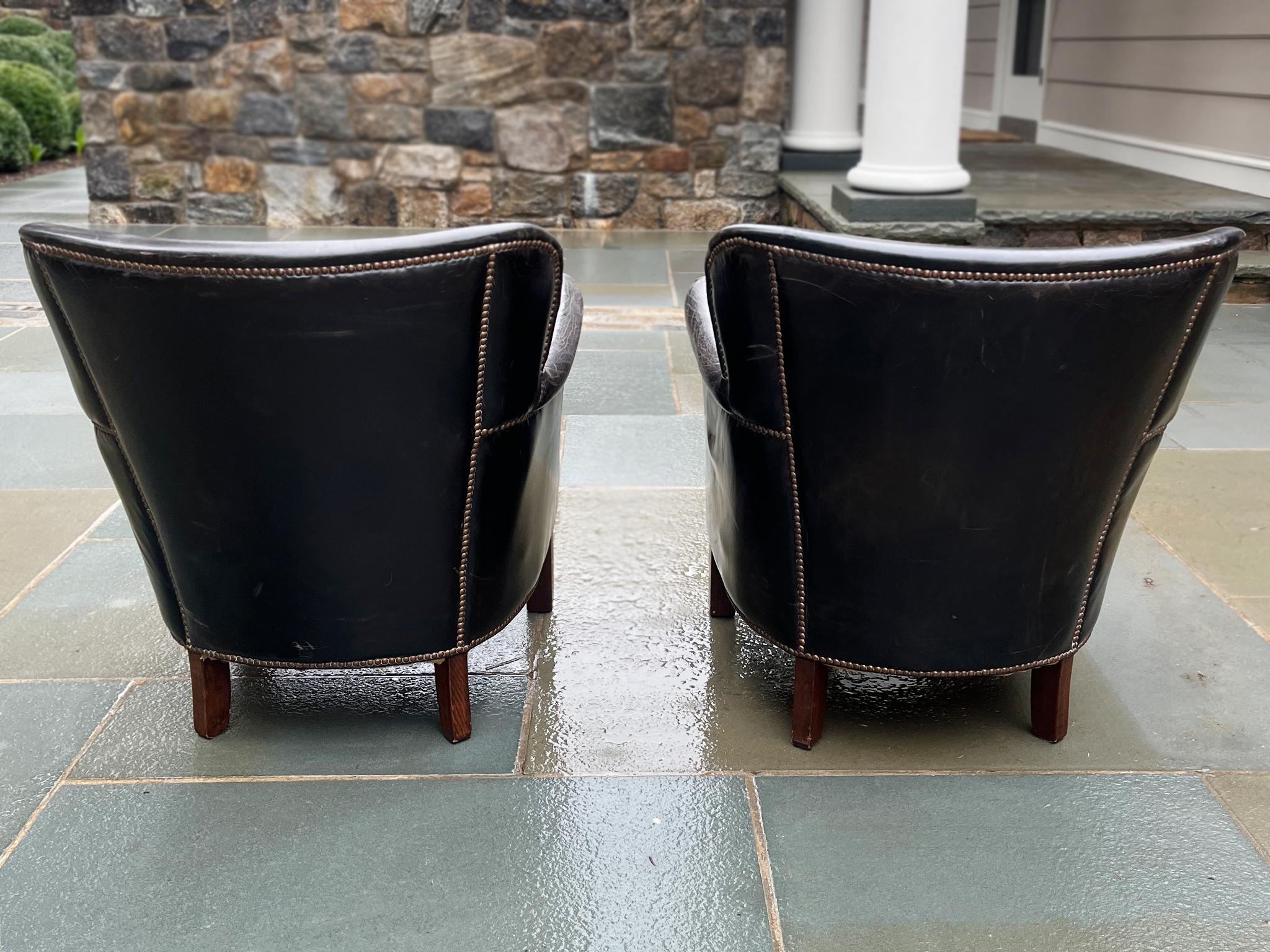 Antique Dutch Leather Club Chairs With Reversible Seats - A Pair For Sale 1