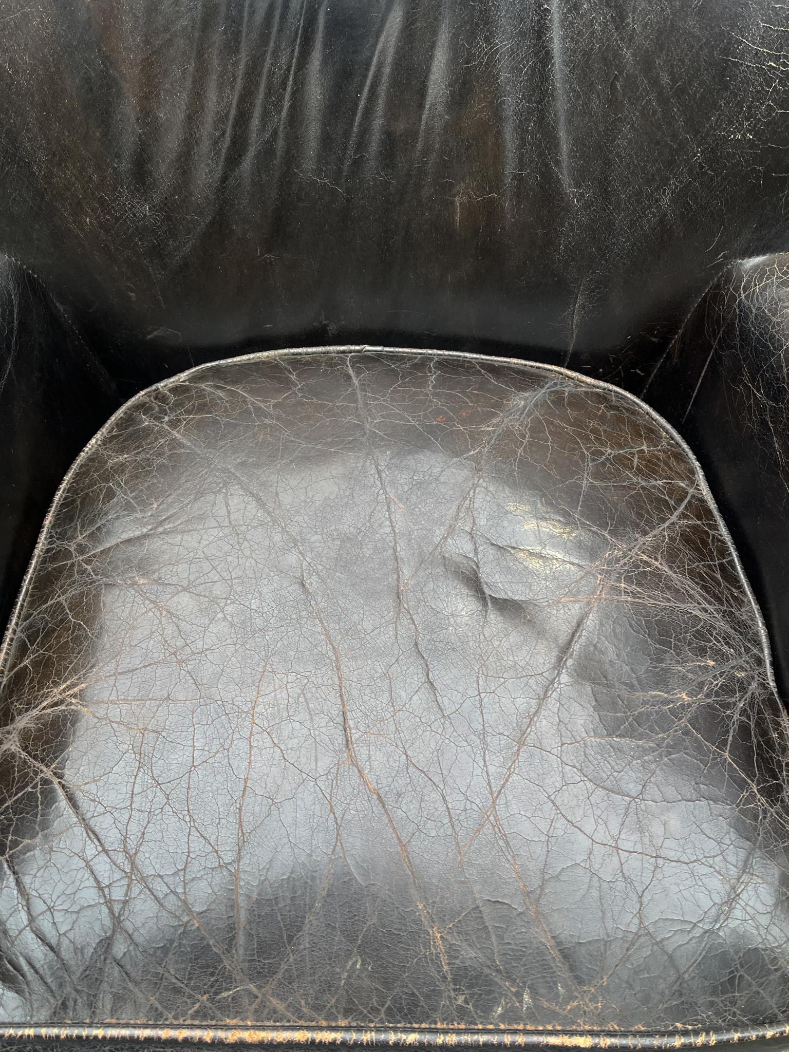 Antique Dutch Leather Club Chairs With Reversible Seats - A Pair For Sale 2