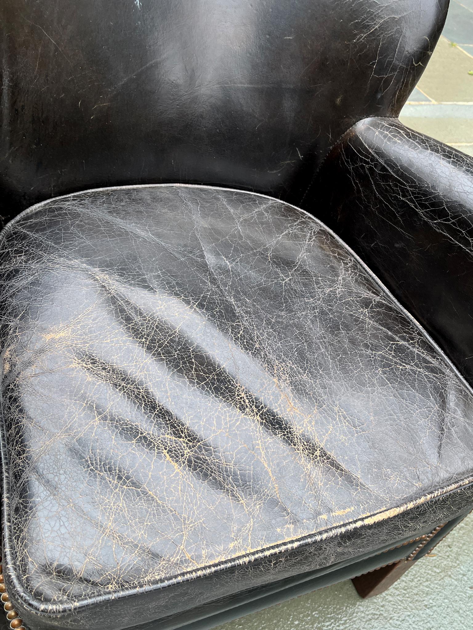 Antique Dutch Leather Club Chairs With Reversible Seats - A Pair For Sale 3