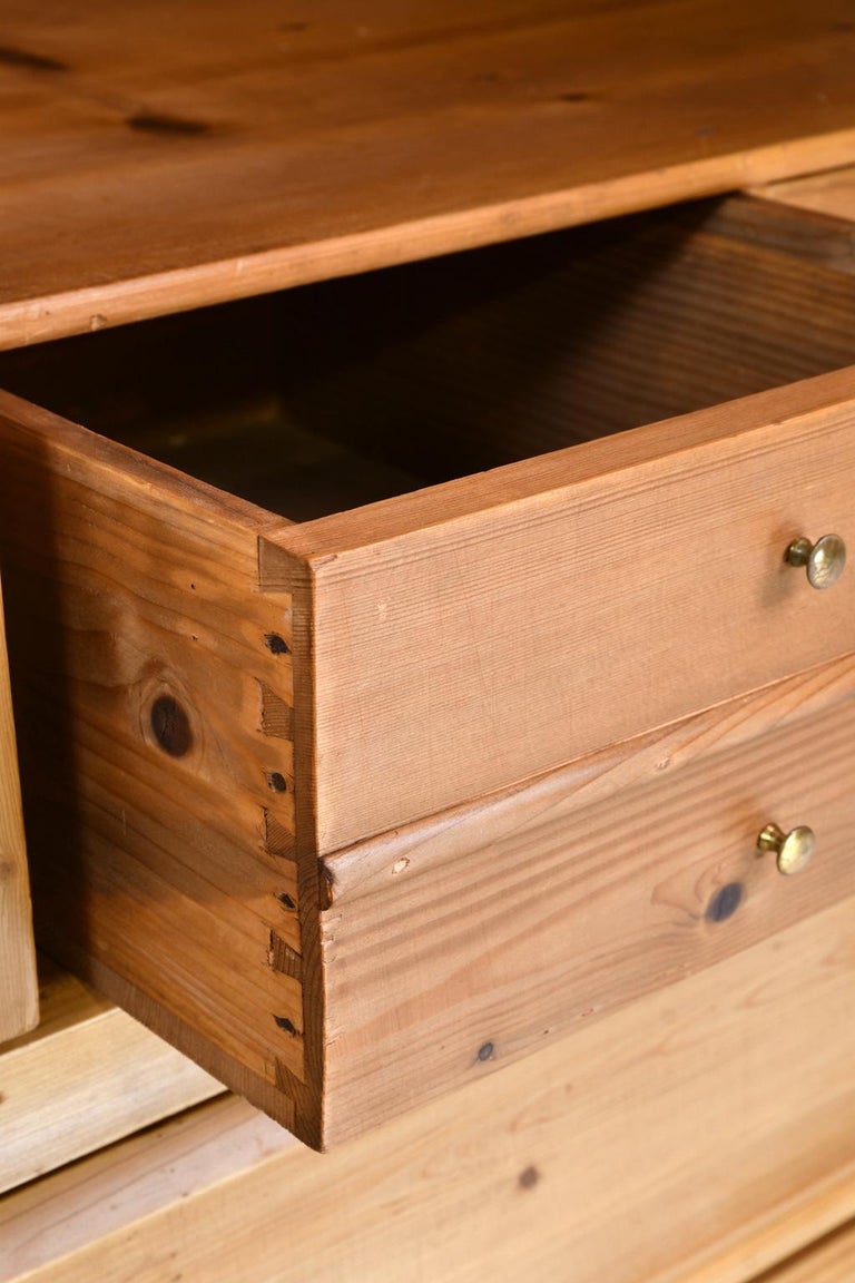 Antique Dutch Linen Press in Pine with Sunburst Pediment and Barley