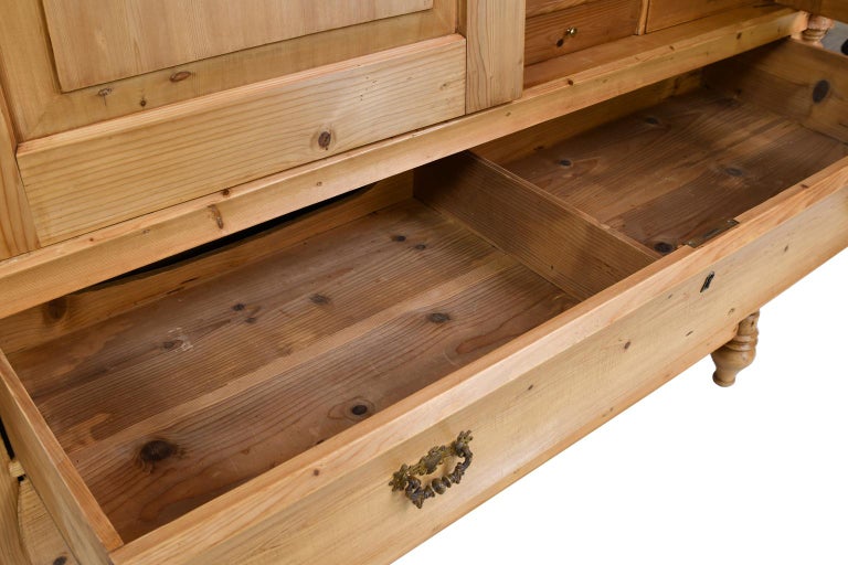 Antique Dutch Linen Press in Pine with Sunburst Pediment and Barley