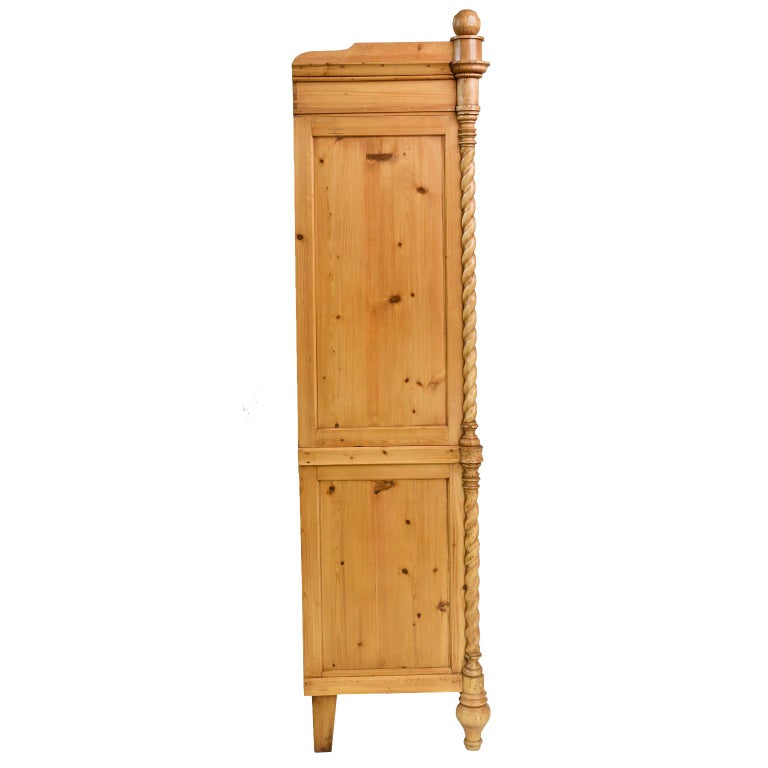 Antique Dutch Linen Press in Pine with Sunburst Pediment and Barley