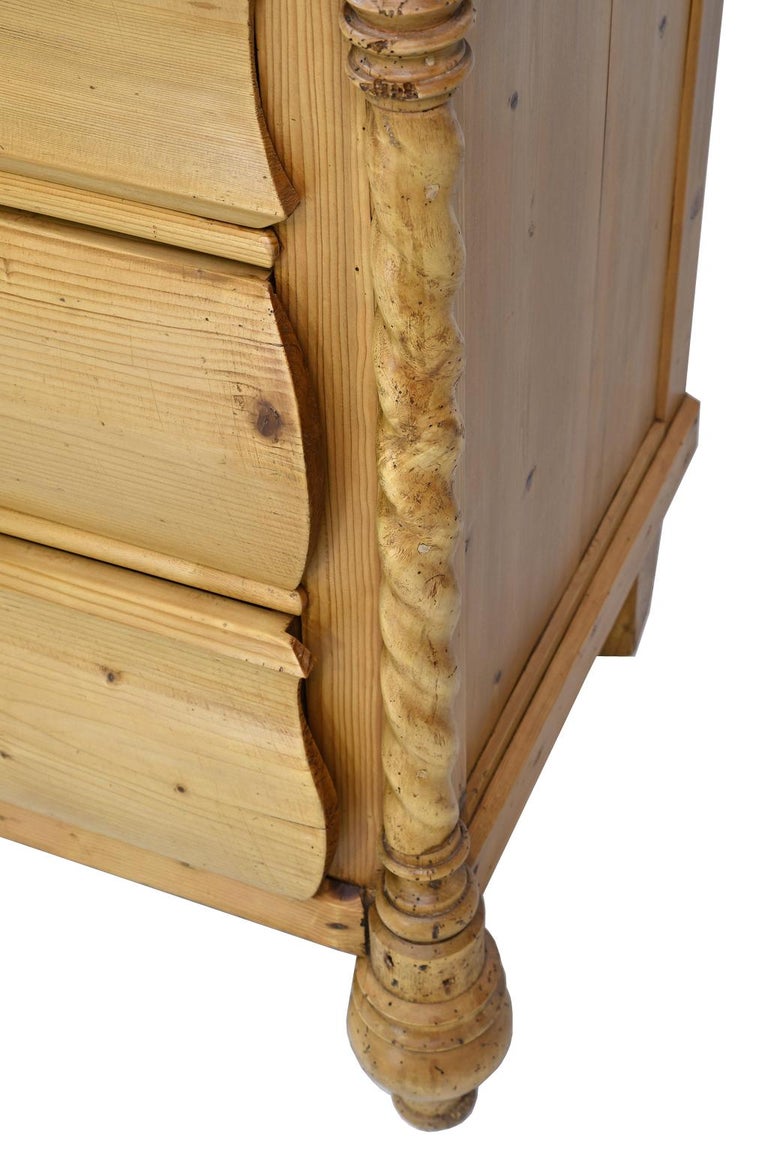 Antique Dutch Linen Press in Pine with Sunburst Pediment and Barley