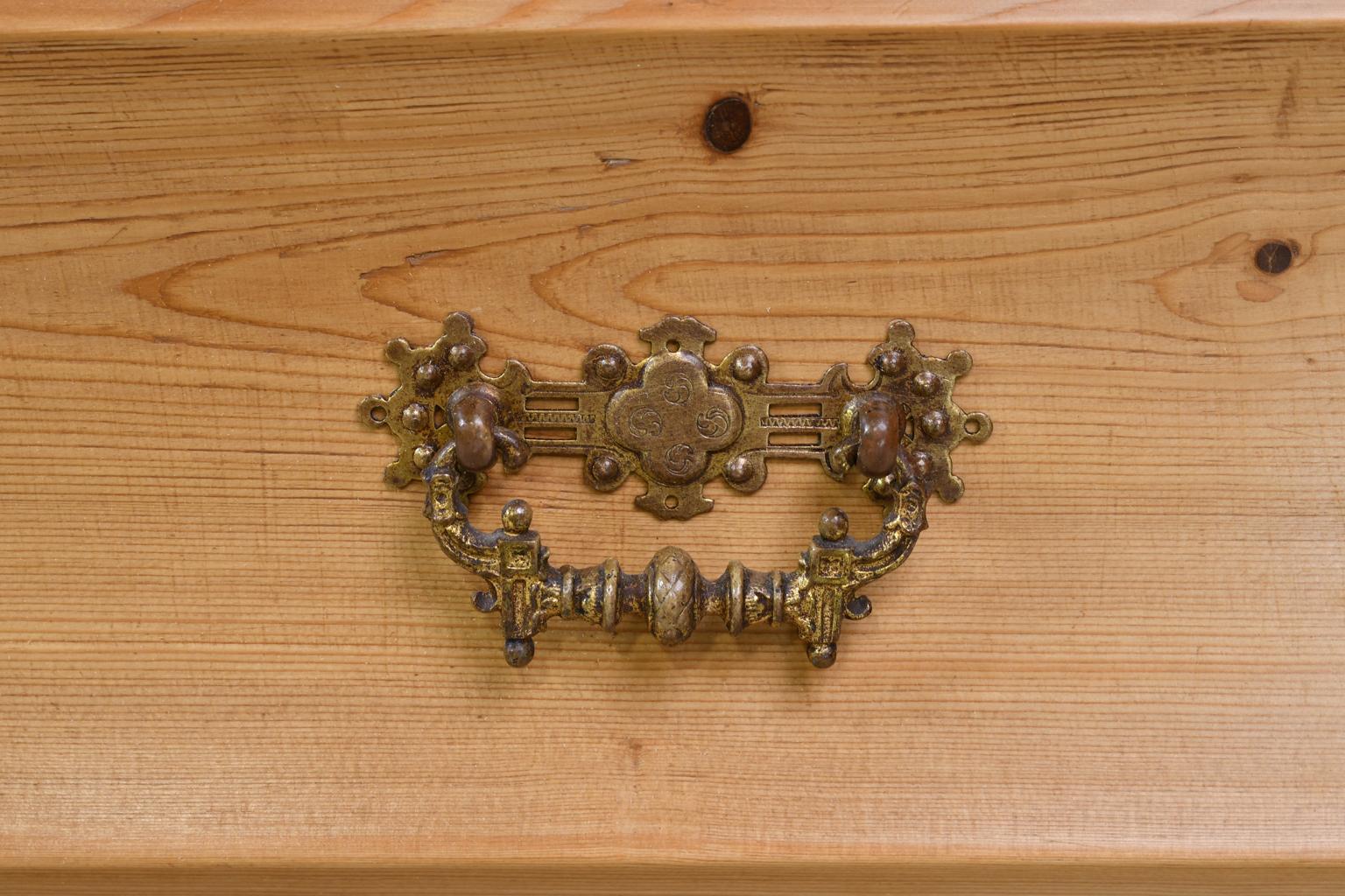 19th Century Antique Dutch Linen Press in Pine with Sunburst Pediment & Barley Twist Columns