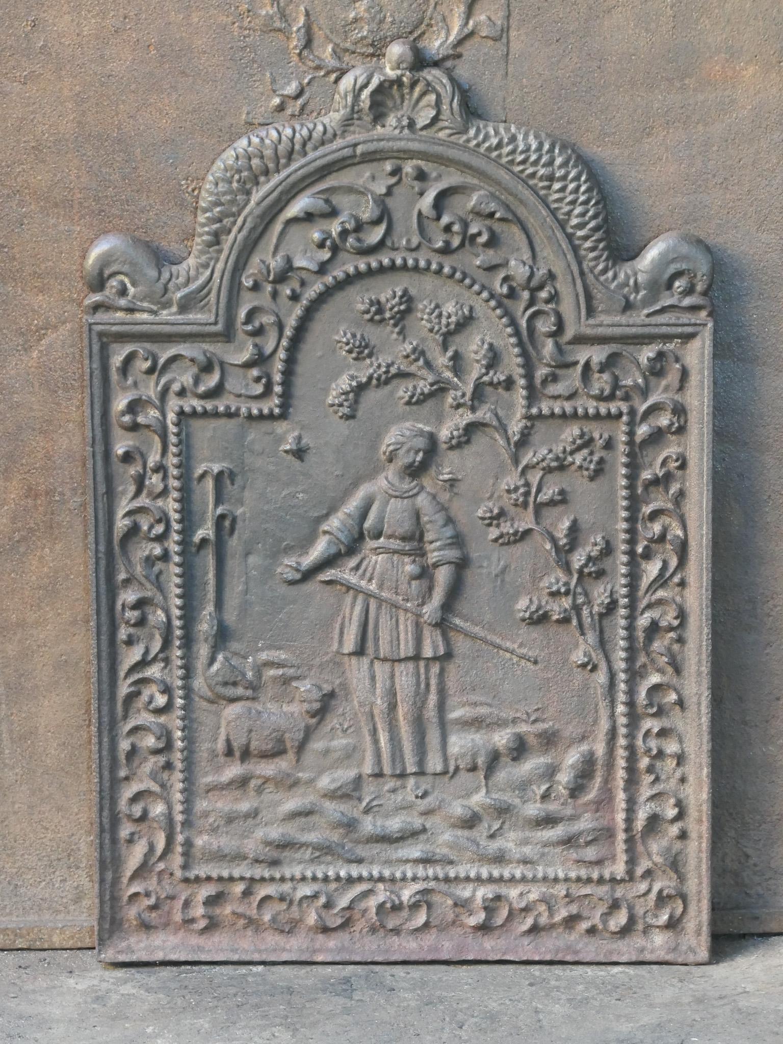 Antique Dutch Louis XIV 'Shepherdess' Fireback / Backsplash In Good Condition For Sale In Soest, NL