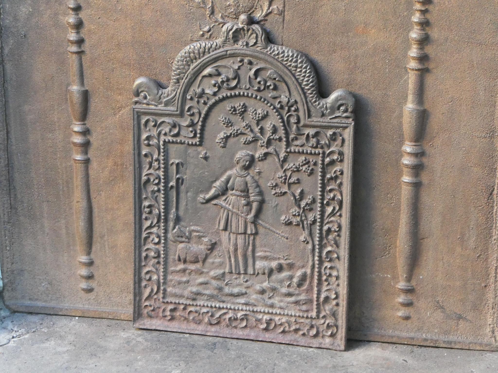 Iron Antique Dutch Louis XIV 'Shepherdess' Fireback / Backsplash For Sale