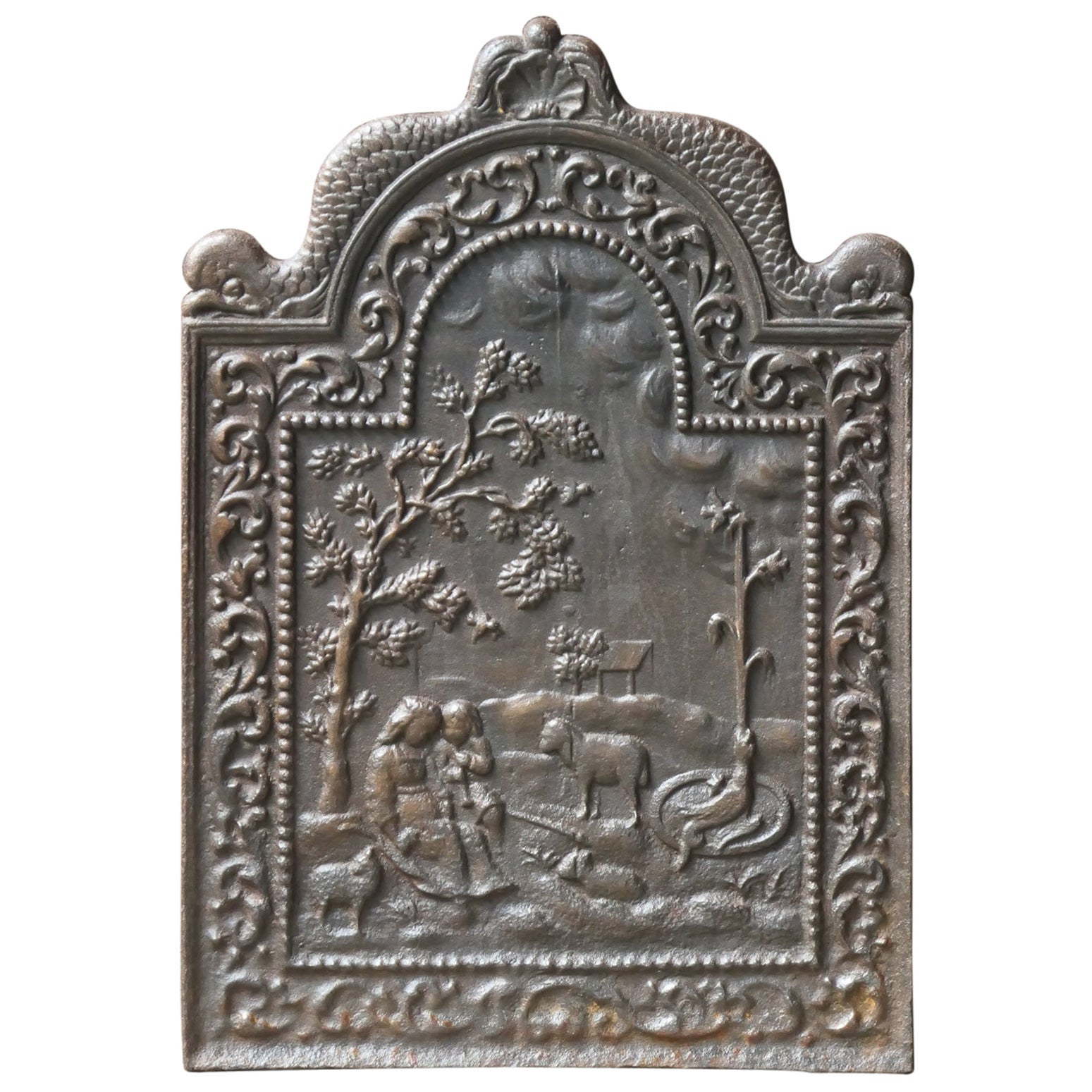 Antique Dutch Louis XV 'Rural Scene' Fireback / Backsplash, 18th Century