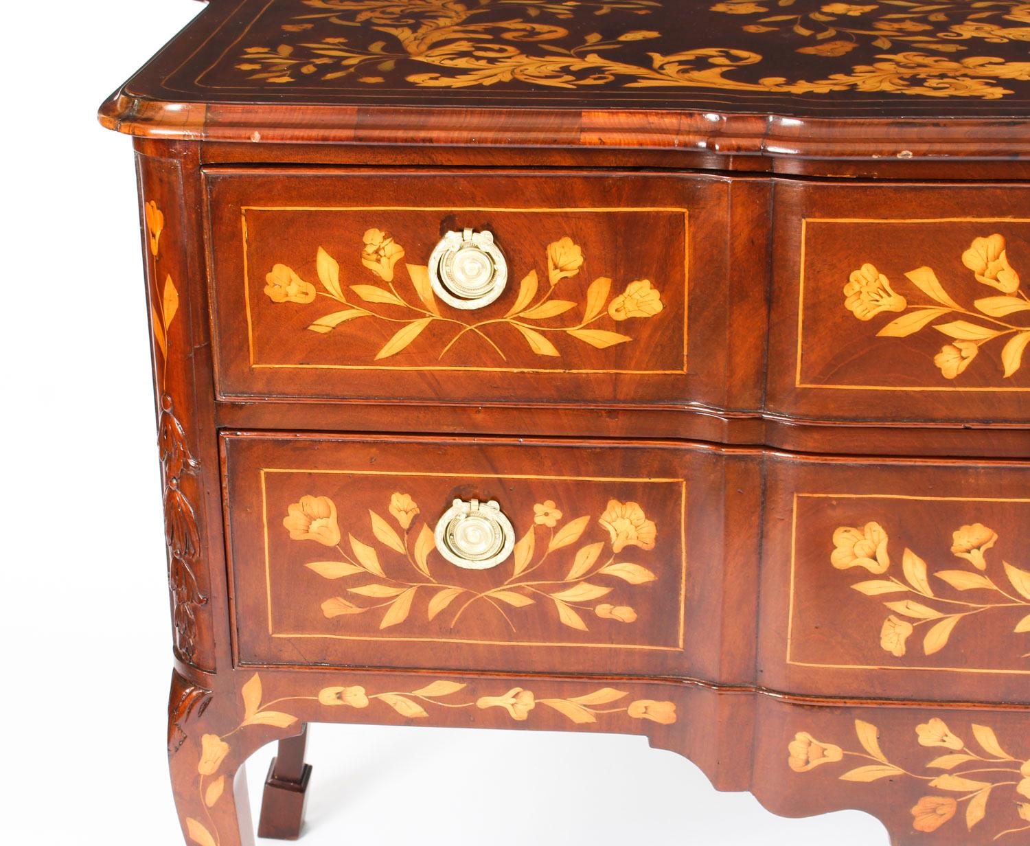 Antique Dutch Mahogany and Marquetry Block Front Commode Chest, 19th Century For Sale 7