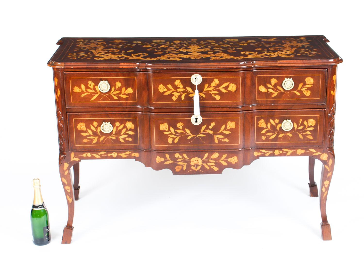 Antique Dutch Mahogany and Marquetry Block Front Commode Chest, 19th Century For Sale 14