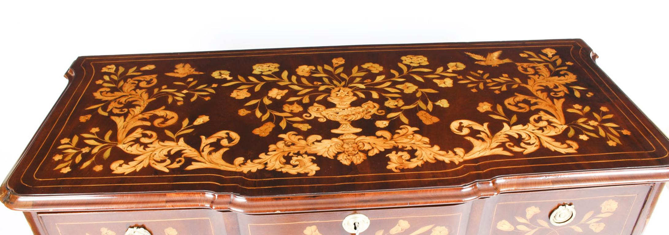 Antique Dutch Mahogany and Marquetry Block Front Commode Chest, 19th Century In Good Condition For Sale In London, GB