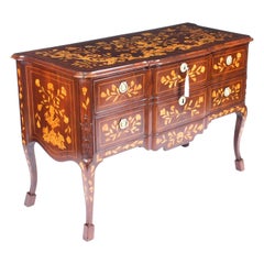 Ancienne commode néerlandaise en acajou et marqueterie à façade en bloc, 19ème siècle