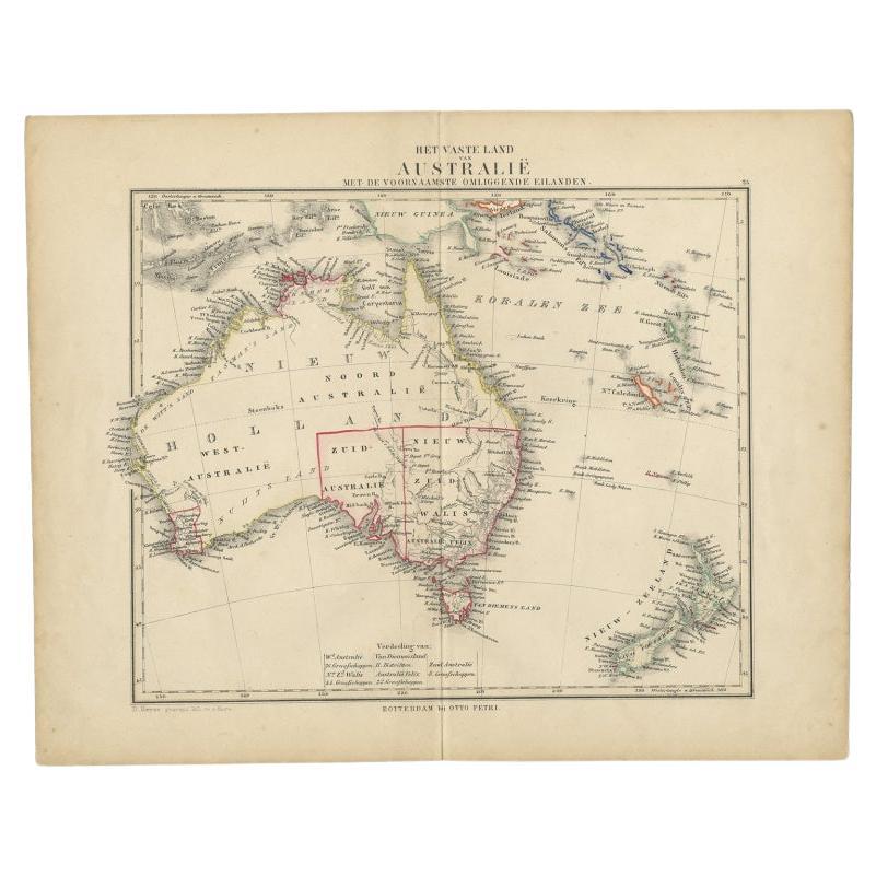 Antique Dutch Map of Australia 'Nieuwe Holland' and New Zealand, c.1873