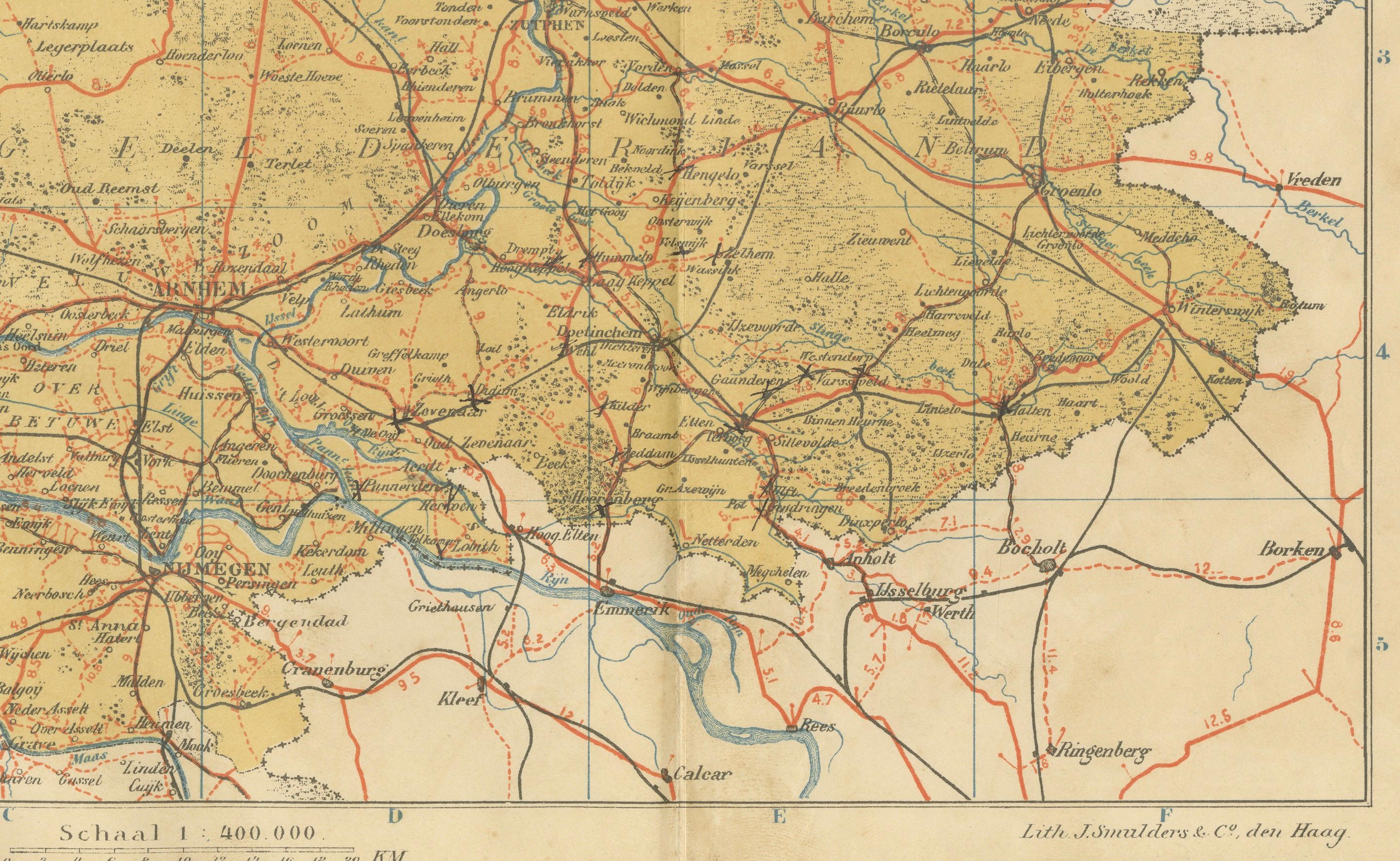 20ième siècle Ancienne carte néerlandaise de Gelderland - Atlas provincial de Sleeswijk, 1914 en vente