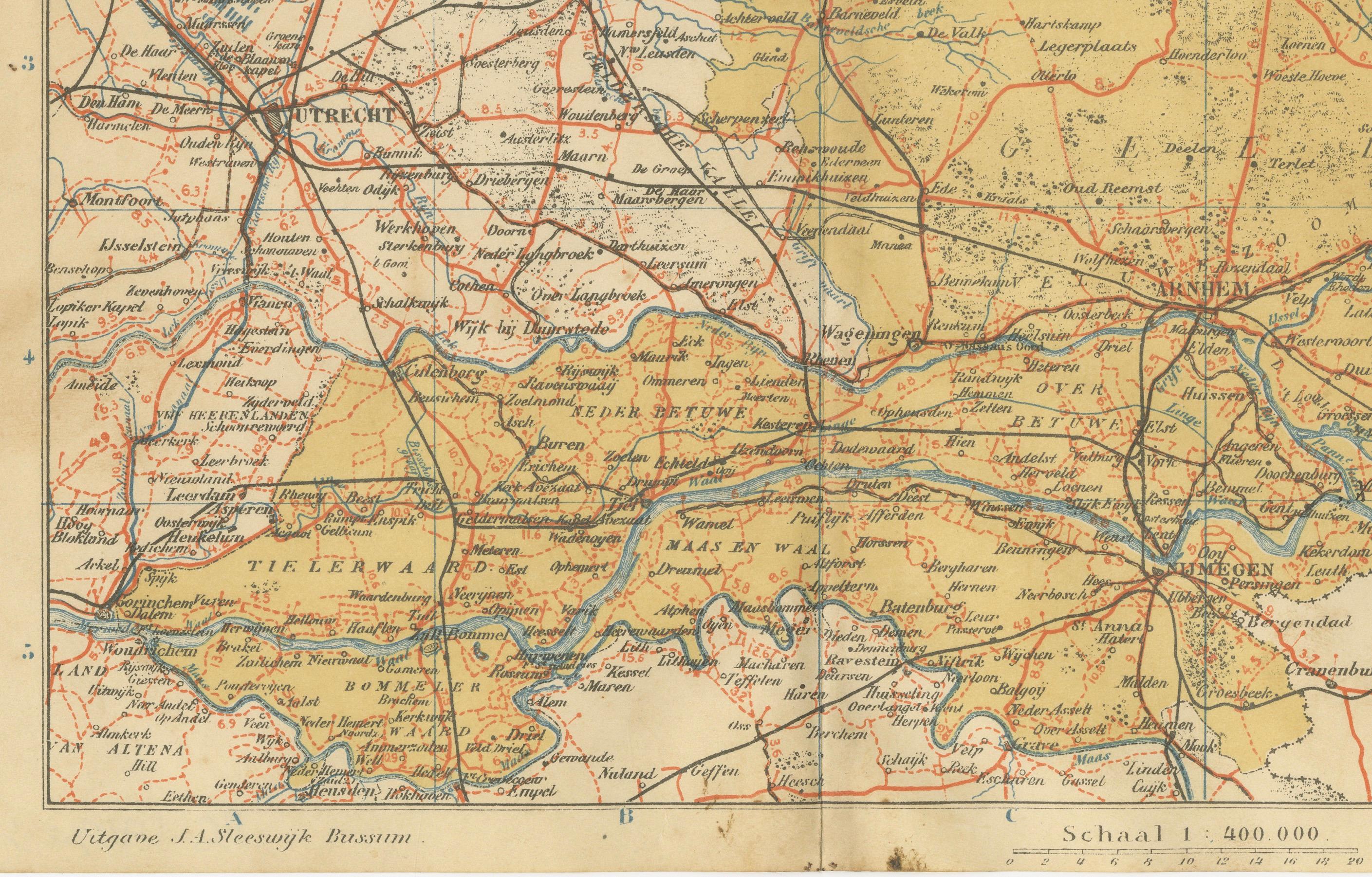 Papier Ancienne carte néerlandaise de Gelderland - Atlas provincial de Sleeswijk, 1914 en vente