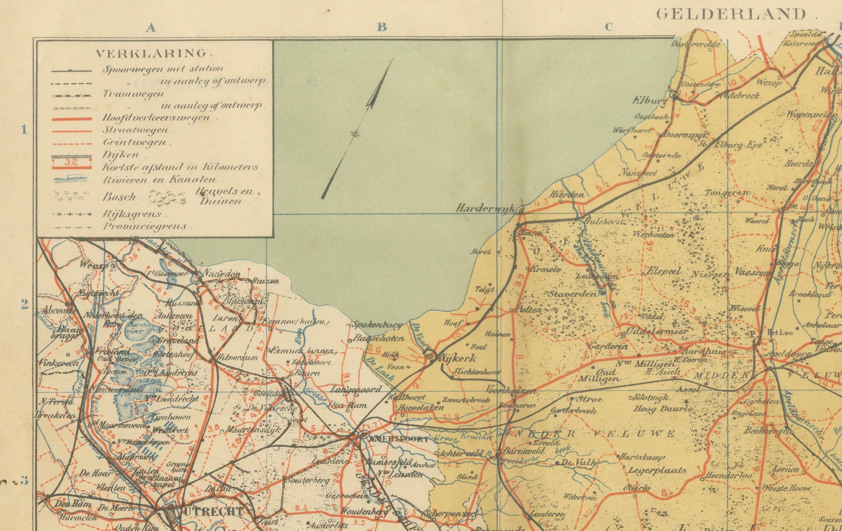 Ancienne carte néerlandaise de Gelderland - Atlas provincial de Sleeswijk, 1914 en vente 1