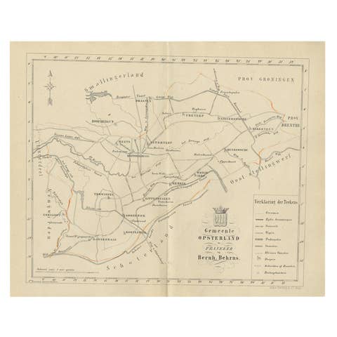Antique Dutch Map of The Opsterland Township in Friesland, 1861