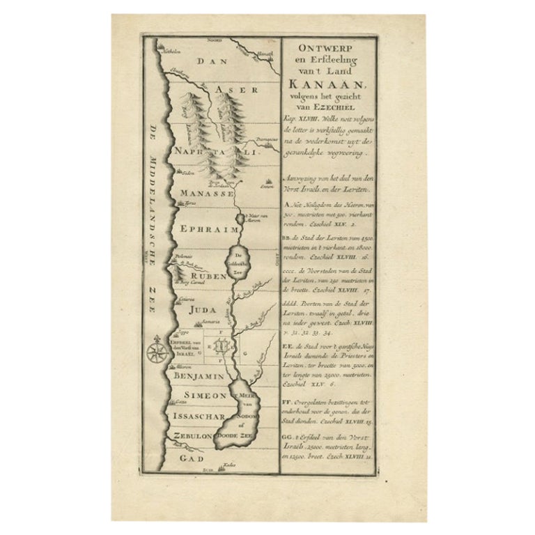 Antique Dutch Map of the Twelve Tribes of Israel – After Ezekiel, circa 1730