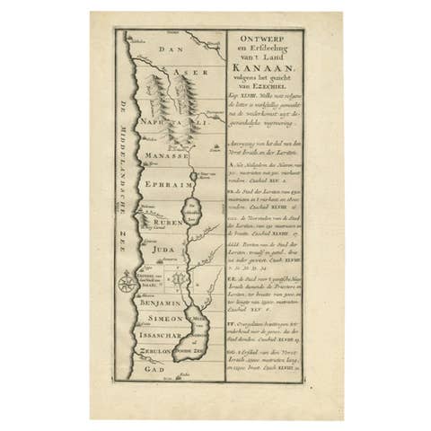 Antique Dutch Map of the Twelve Tribes of Israel – After Ezekiel, circa 1730