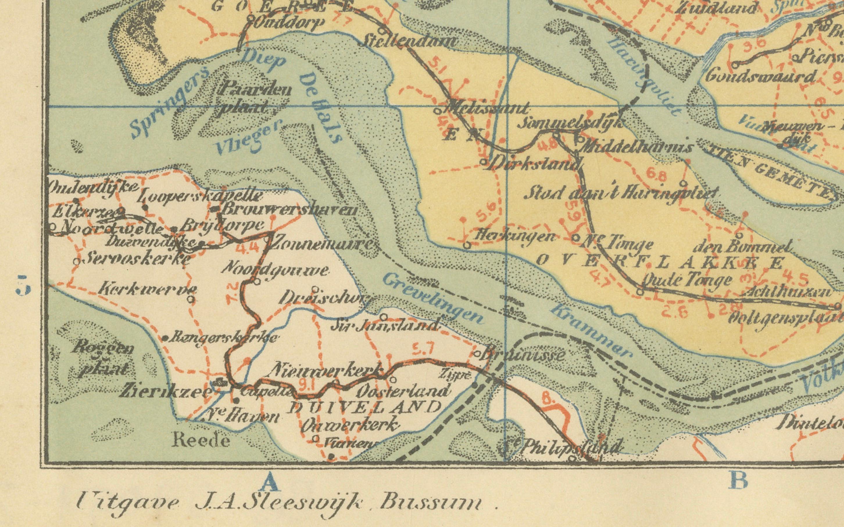 Antique Dutch Map of Zuid-Holland & Utrecht – Sleeswijk Provincial Atlas, 1914 In Good Condition For Sale In Langweer, NL