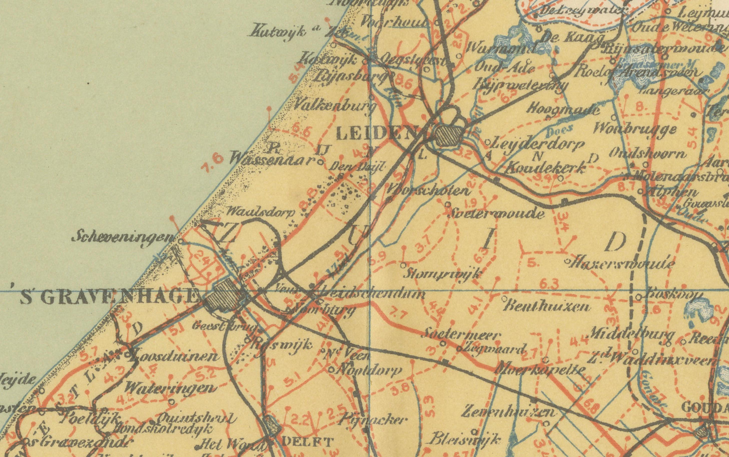 20th Century Antique Dutch Map of Zuid-Holland & Utrecht – Sleeswijk Provincial Atlas, 1914 For Sale