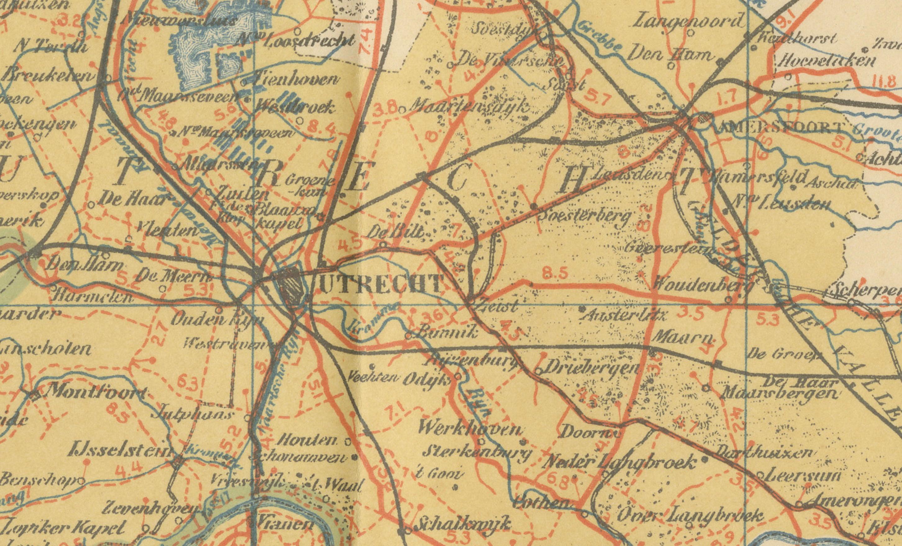 Paper Antique Dutch Map of Zuid-Holland & Utrecht – Sleeswijk Provincial Atlas, 1914 For Sale