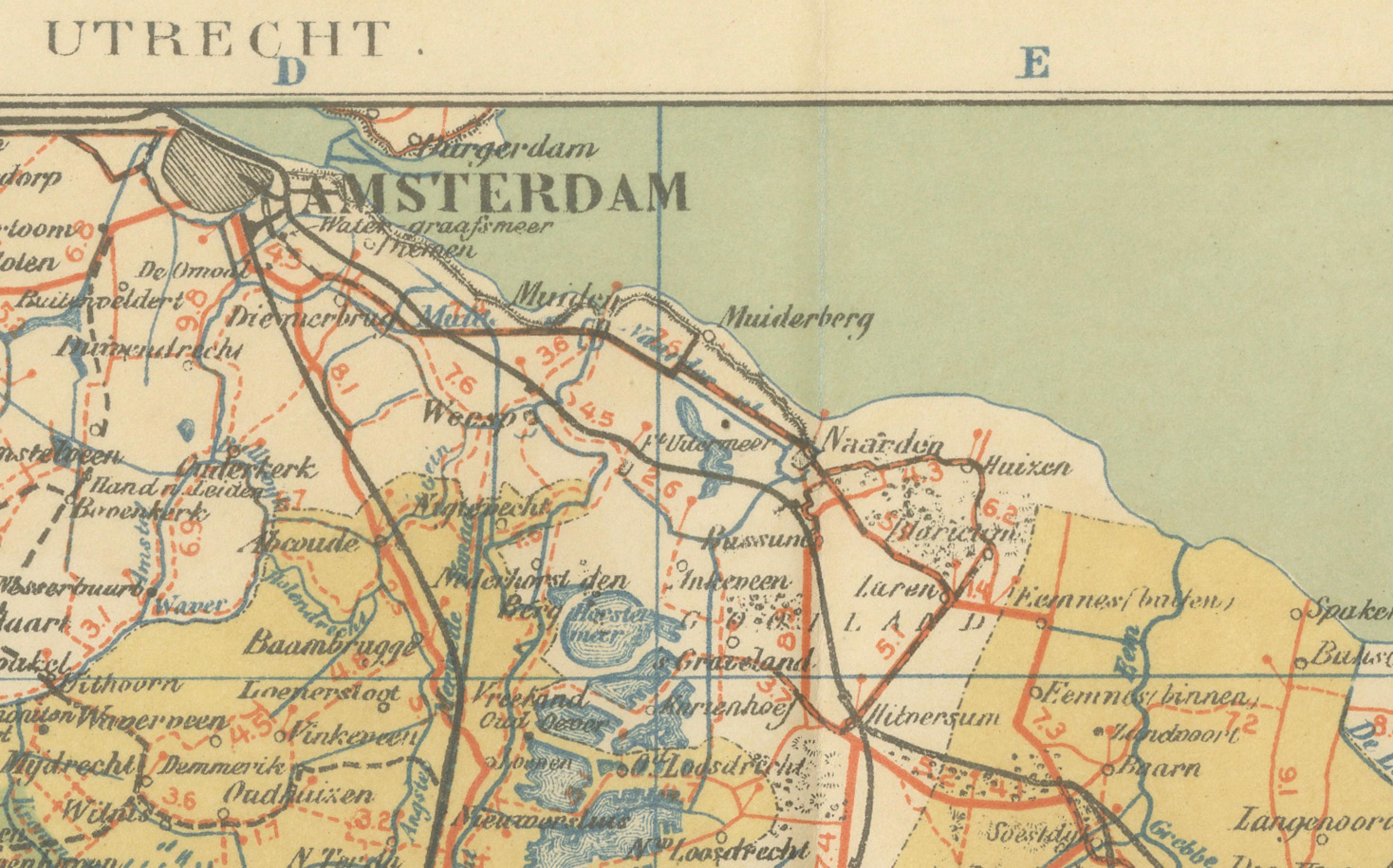 Antique Dutch Map of Zuid-Holland & Utrecht – Sleeswijk Provincial Atlas, 1914 For Sale 1