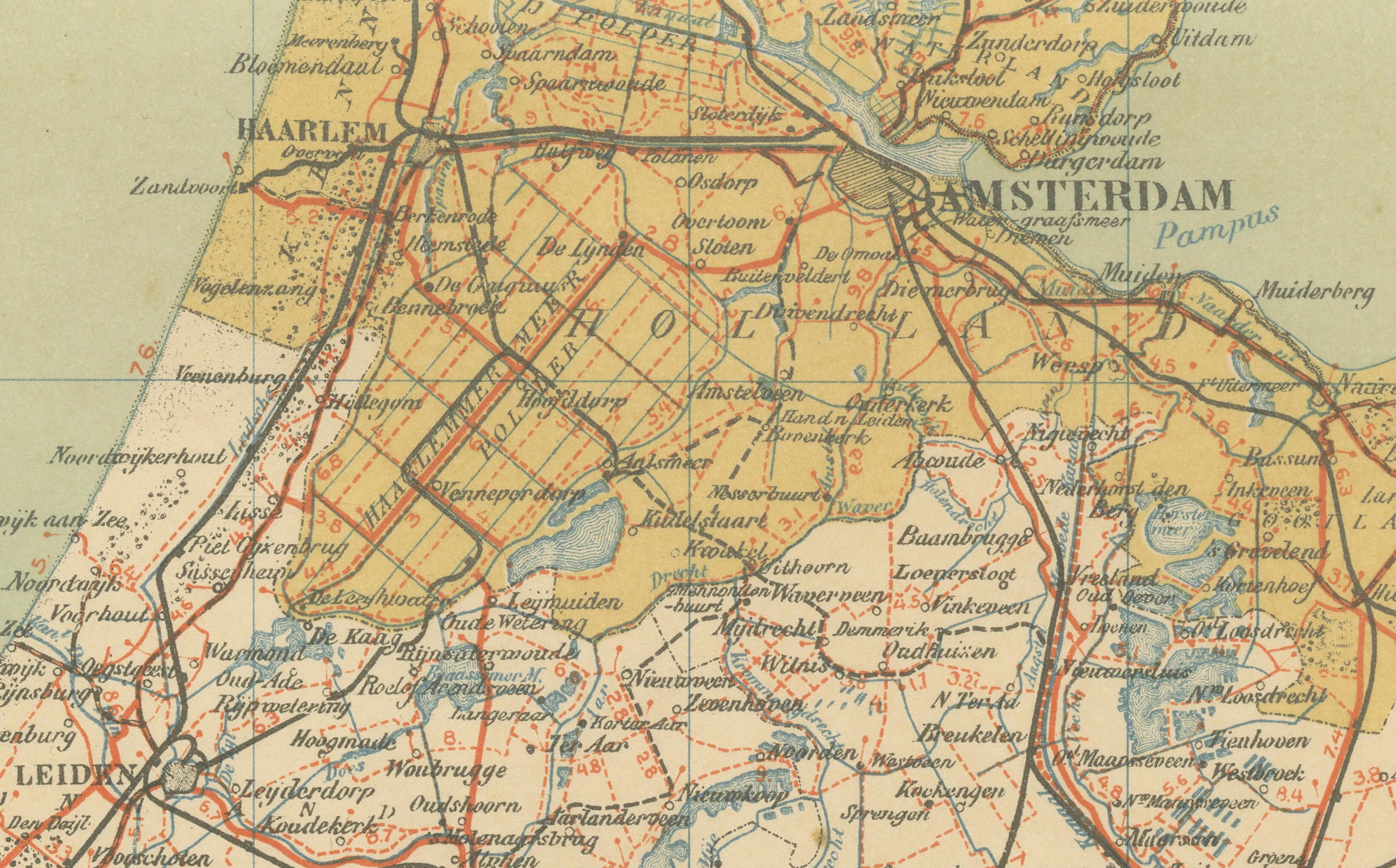 Mapa antiguo de Holanda Septentrional - Atlas Sleeswijk, 1914

Este mapa antiguo de Holanda Septentrional, finamente detallado, se publicó en 1914 como parte del Atlas de Sleeswijk, una importante serie de atlas escolares holandeses muy utilizada a