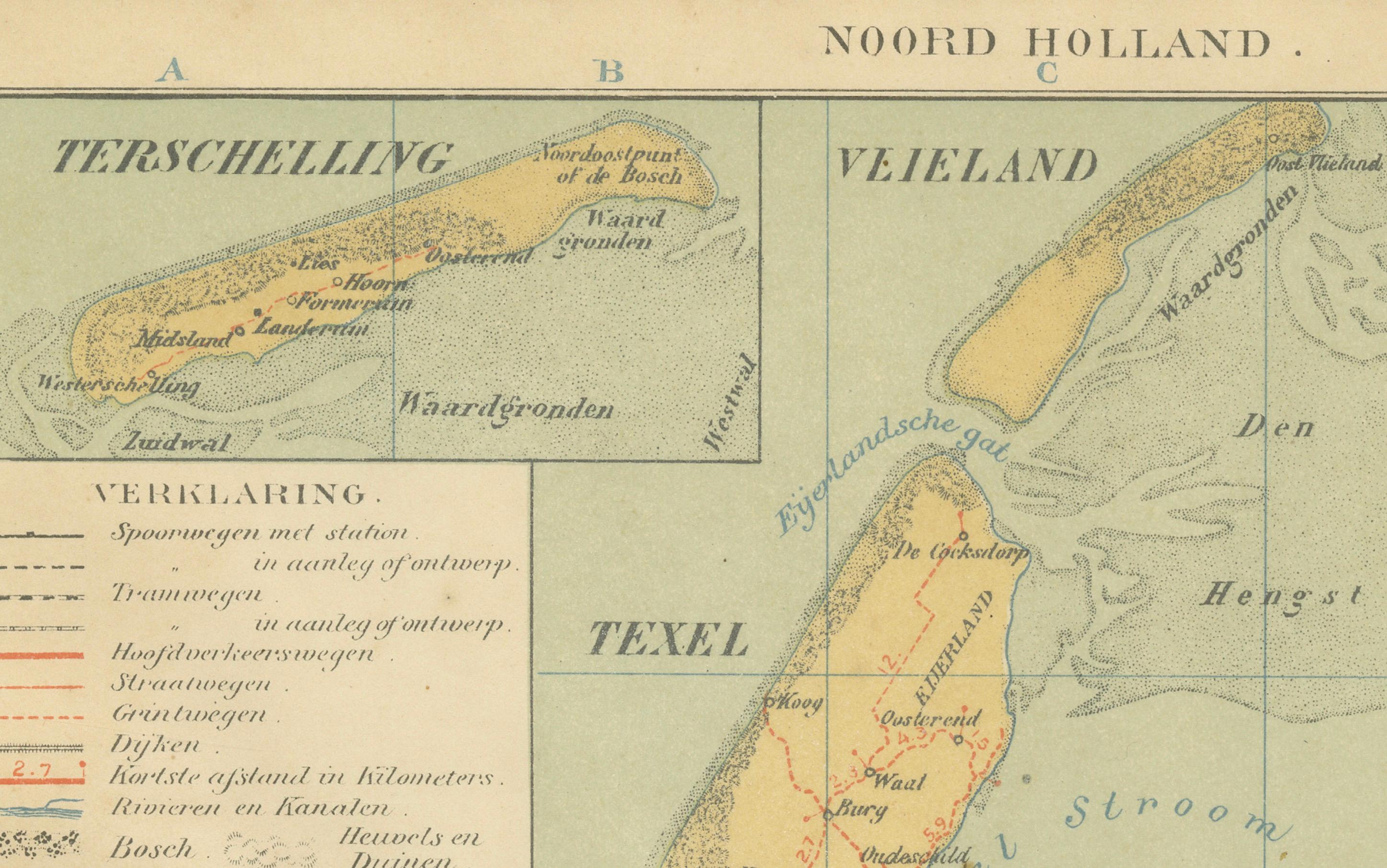 Mapa holandés antiguo - Provincia de Holanda Septentrional del Atlas de Sleeswijk, 1914 Holandés en venta