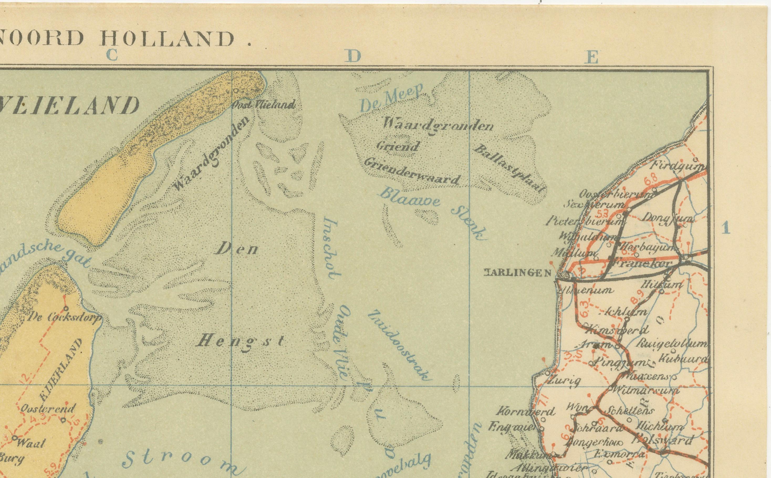 Mapa holandés antiguo - Provincia de Holanda Septentrional del Atlas de Sleeswijk, 1914 en Bueno estado para la venta en Langweer, NL