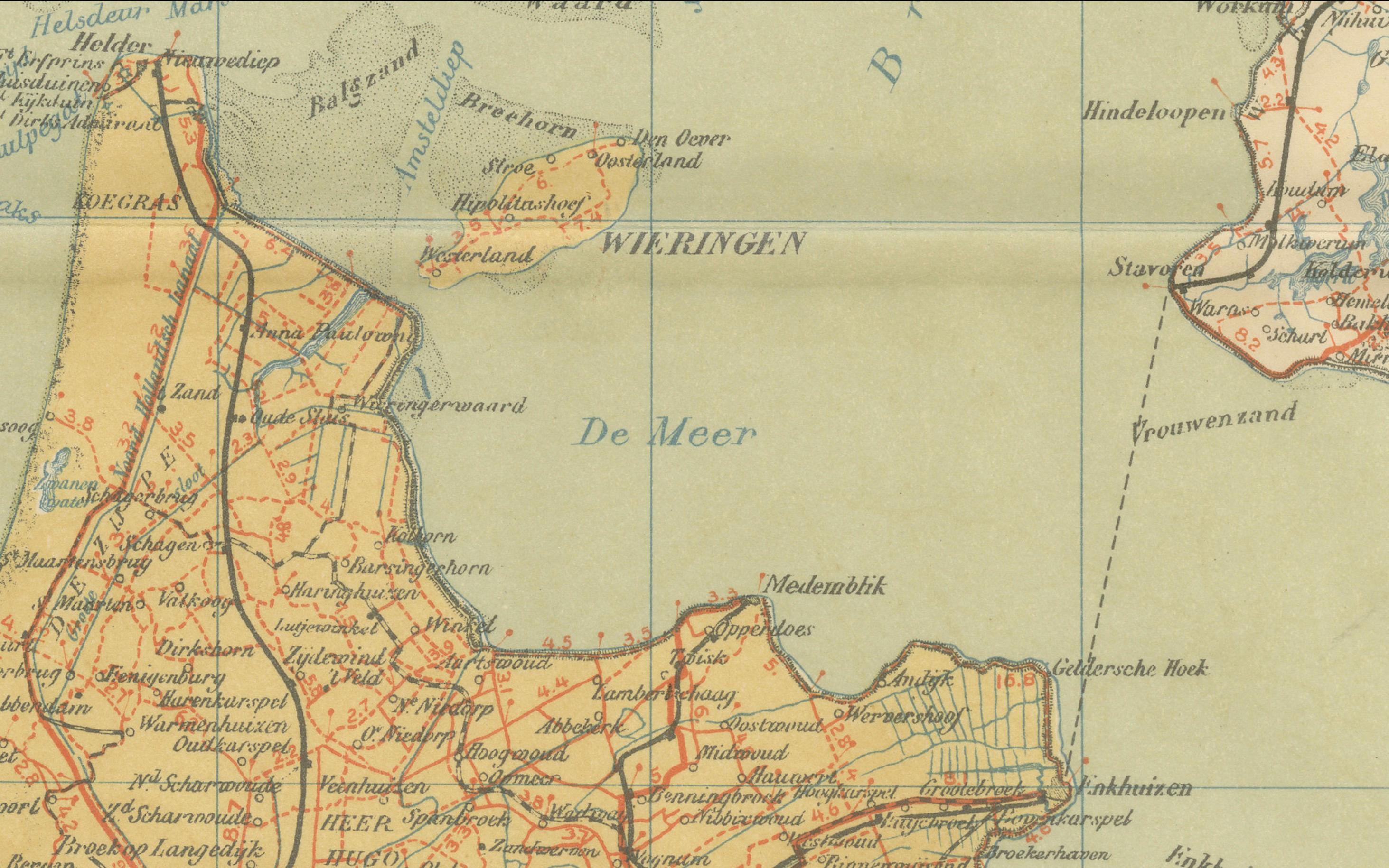 Mapa holandés antiguo - Provincia de Holanda Septentrional del Atlas de Sleeswijk, 1914 siglo XX en venta