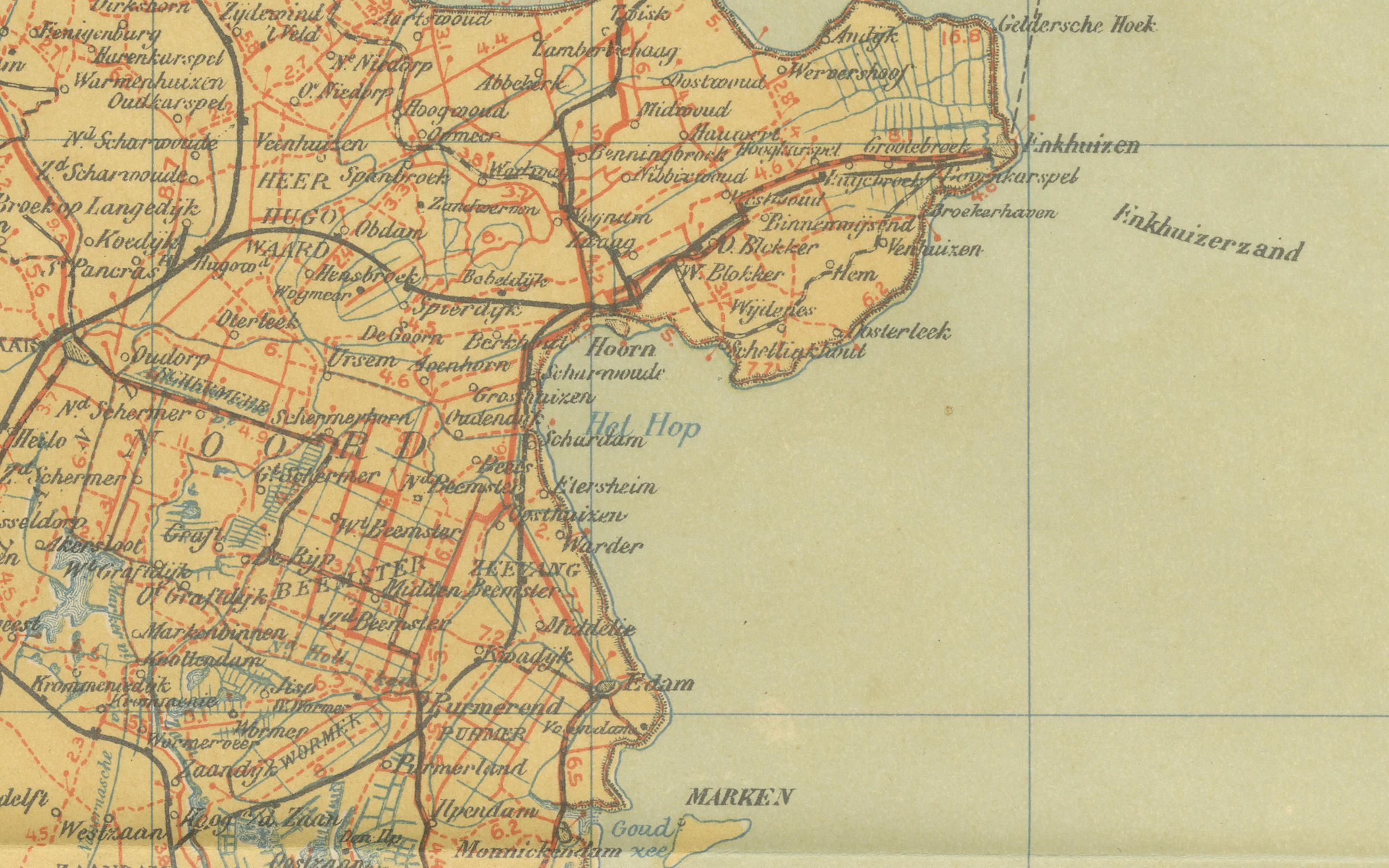 Mapa holandés antiguo - Provincia de Holanda Septentrional del Atlas de Sleeswijk, 1914 Papel en venta