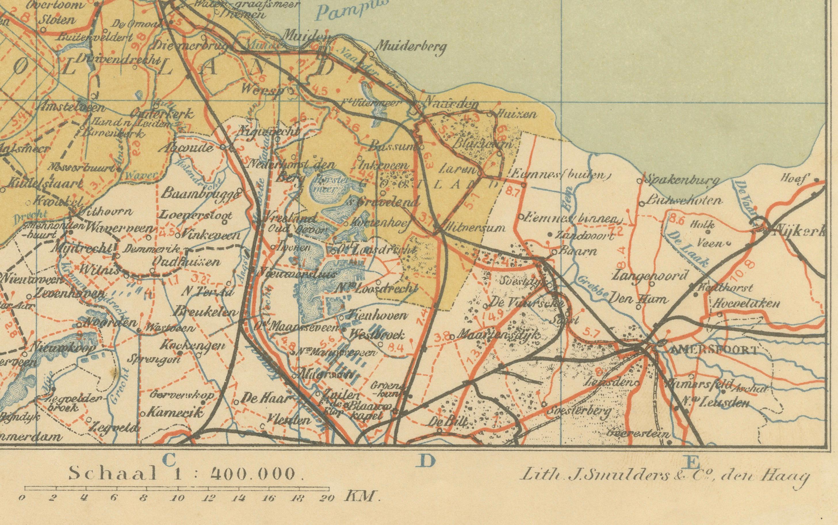 Mapa holandés antiguo - Provincia de Holanda Septentrional del Atlas de Sleeswijk, 1914 en venta 1