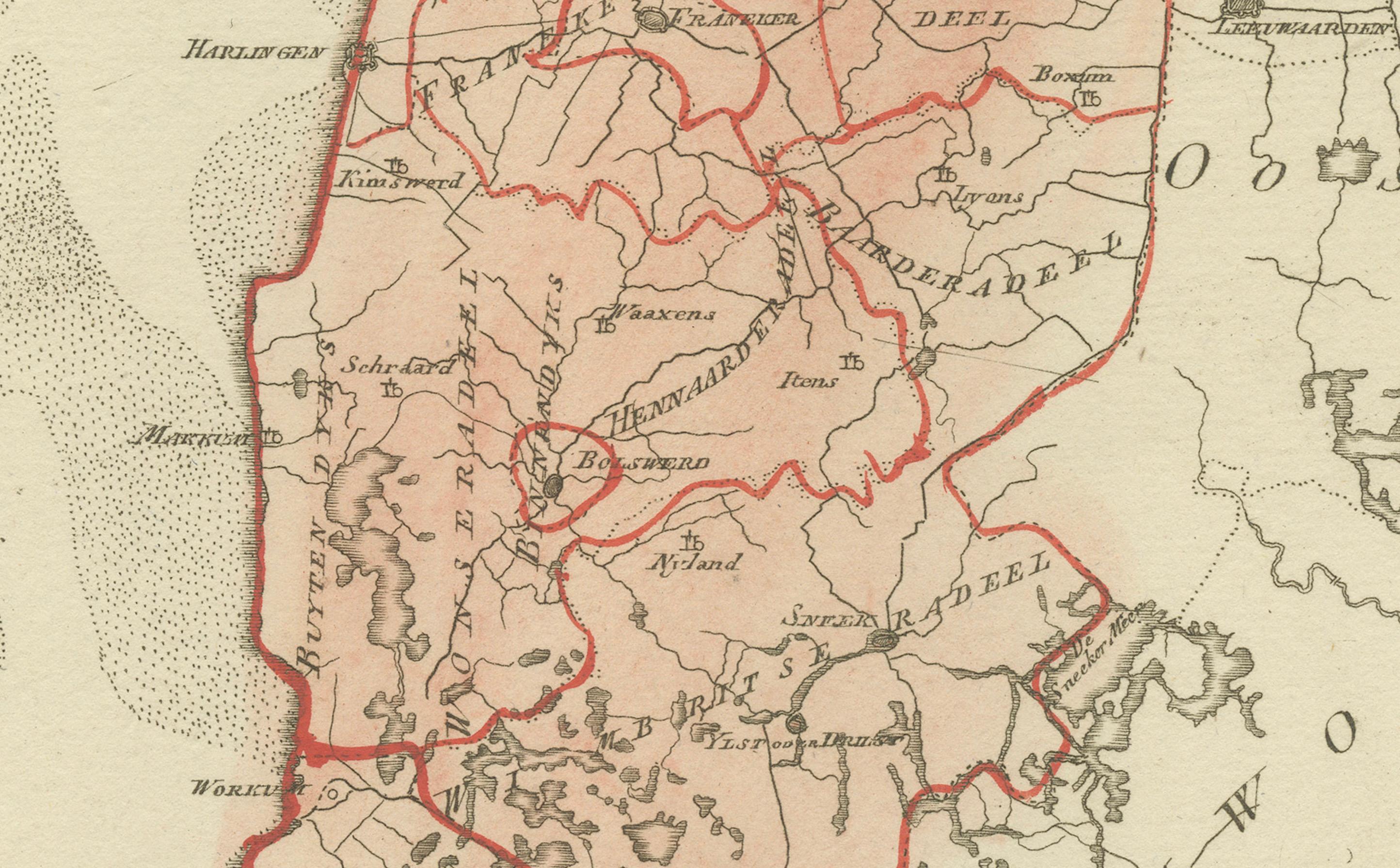 Gravé Carte hollandaise ancienne - Région de Westergo en Frise par von Reilly, 1791 en vente
