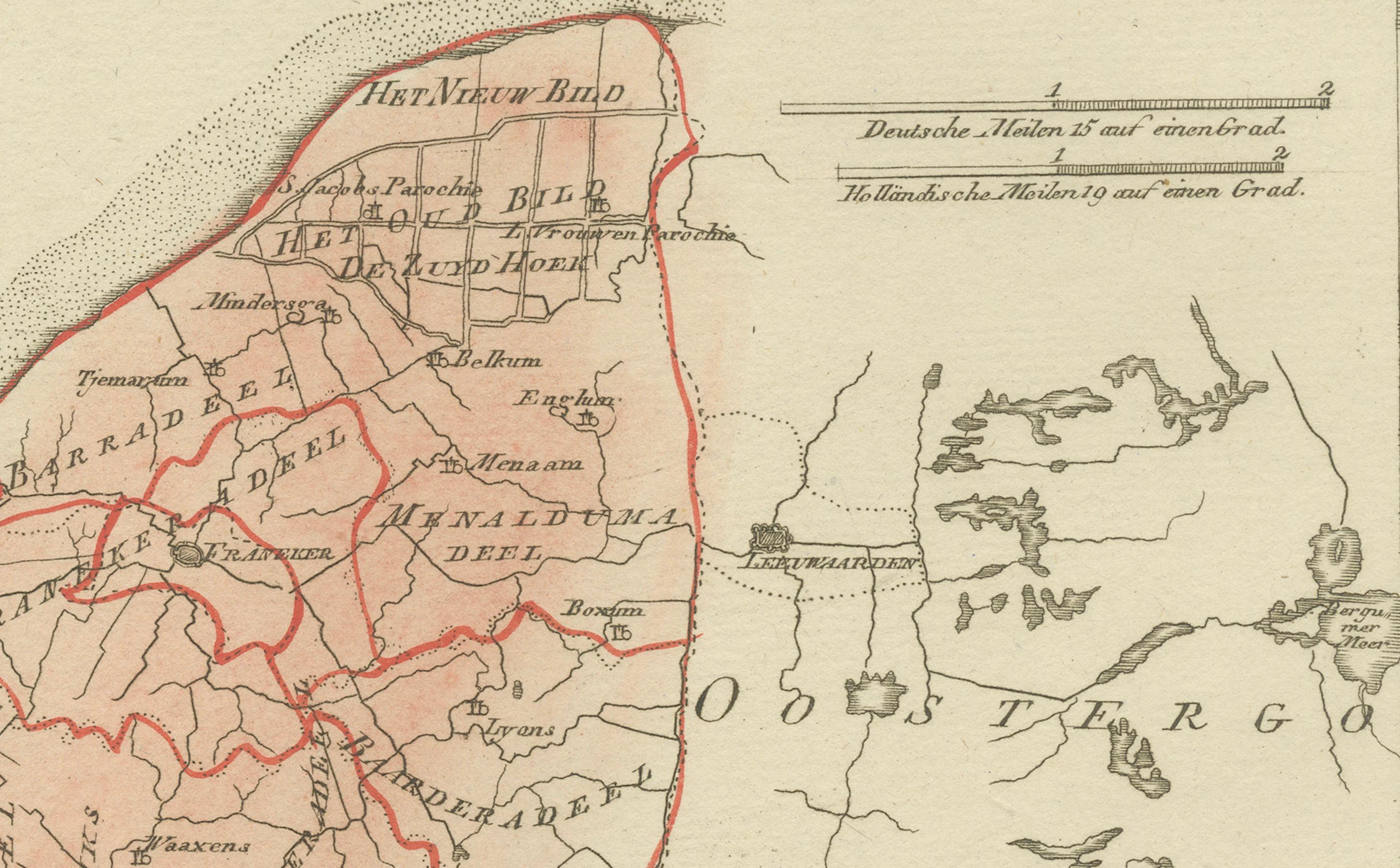 Carte hollandaise ancienne - Région de Westergo en Frise par von Reilly, 1791 Bon état - En vente à Langweer, NL