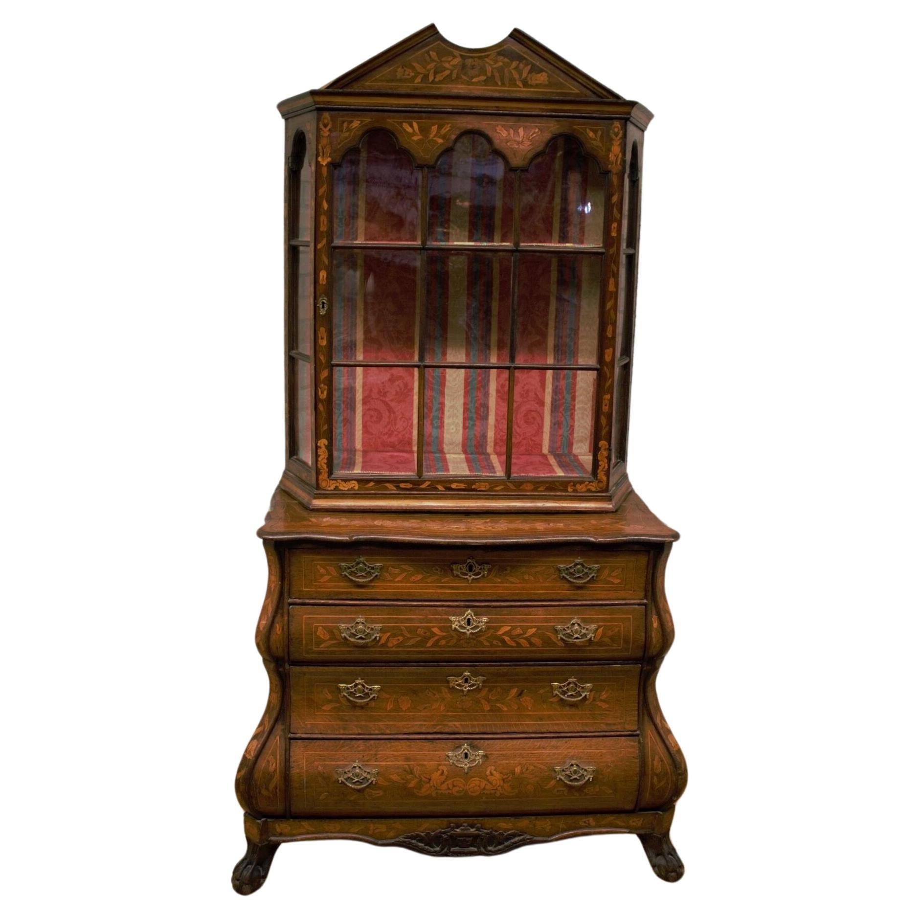Antica libreria/display/vetrina olandese in intarsio